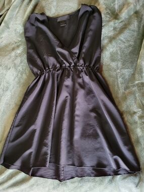 Kardashian Kollection Black Satin V-Neck Dress
